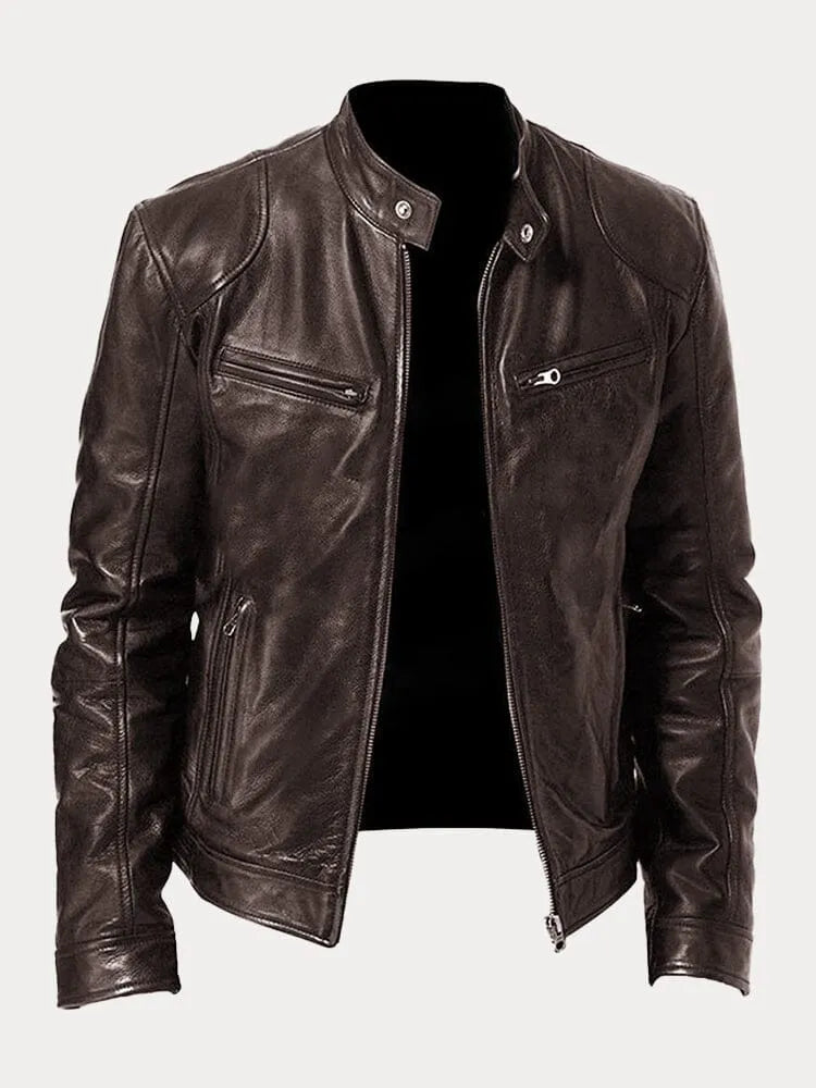 Men's Insulated Leather Jacket with Adjustable Cuffs