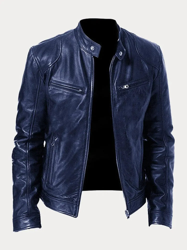 Men's Insulated Leather Jacket with Adjustable Cuffs
