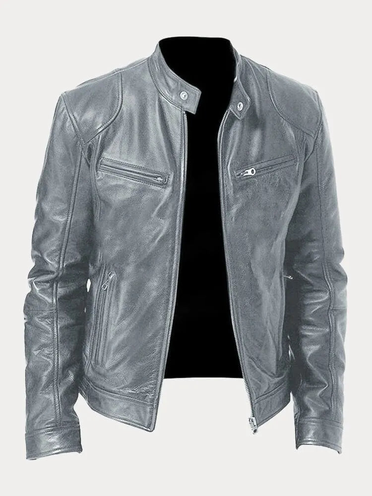 Men's Insulated Leather Jacket with Adjustable Cuffs