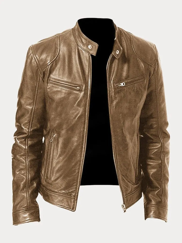 Men's Insulated Leather Jacket with Adjustable Cuffs