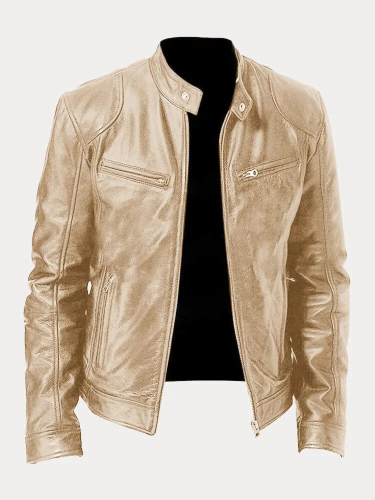 Men's Insulated Leather Jacket with Adjustable Cuffs