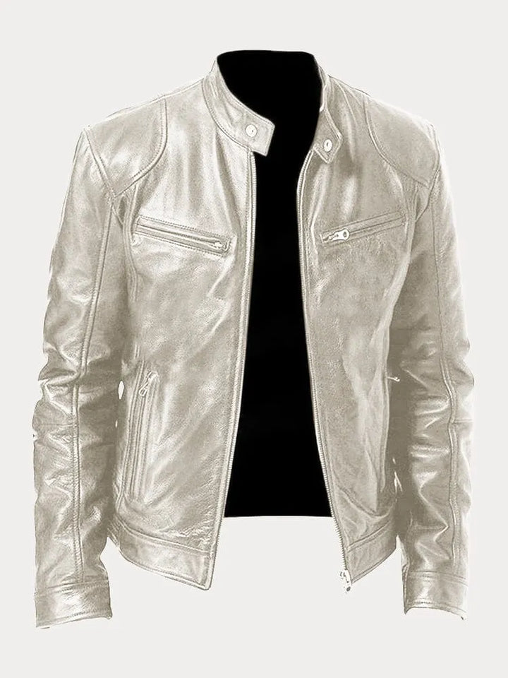 Men's Insulated Leather Jacket with Adjustable Cuffs