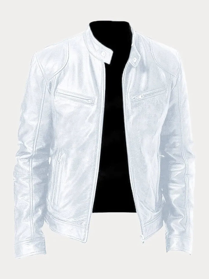 Men's Insulated Leather Jacket with Adjustable Cuffs