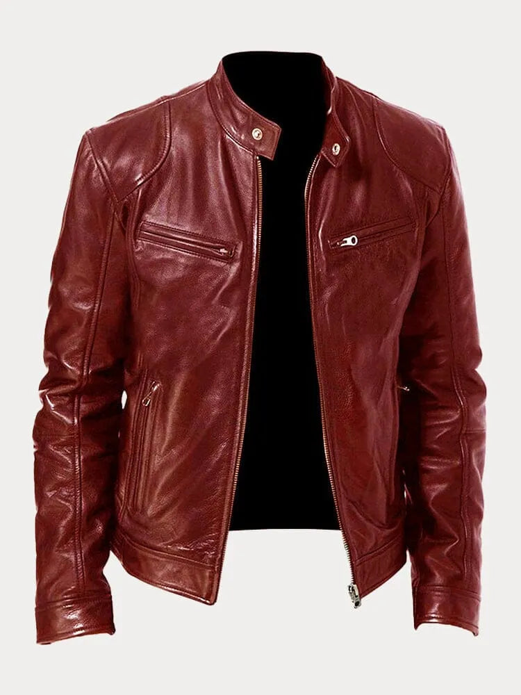 Men's Insulated Leather Jacket with Adjustable Cuffs