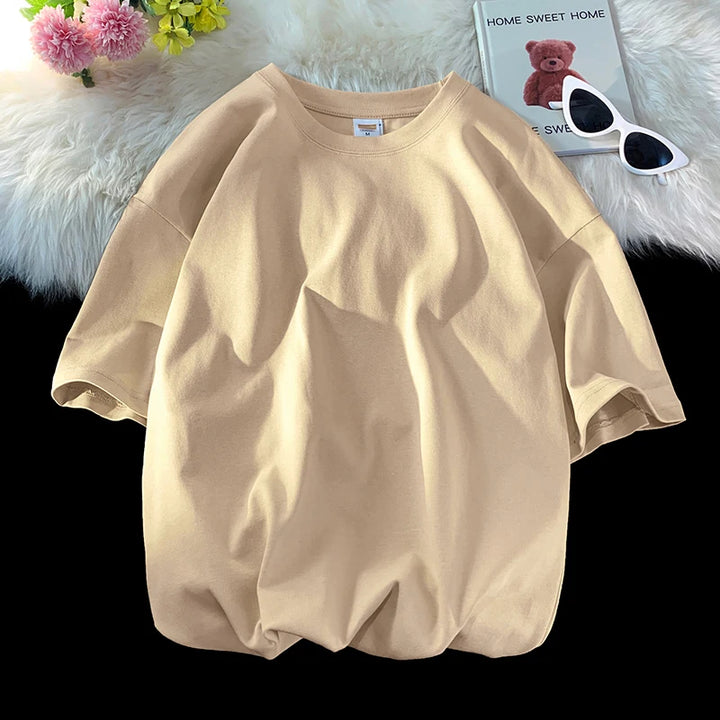 Men's Oversized Summer Short Sleeve Cotton T-Shirt in Solid Colors-The Yellow Prime