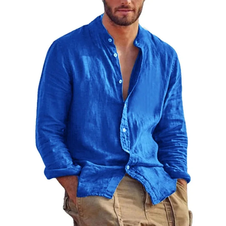 Men's Lightweight Breathable Cotton Shirt with Mandarin Collar-The Yellow Prime