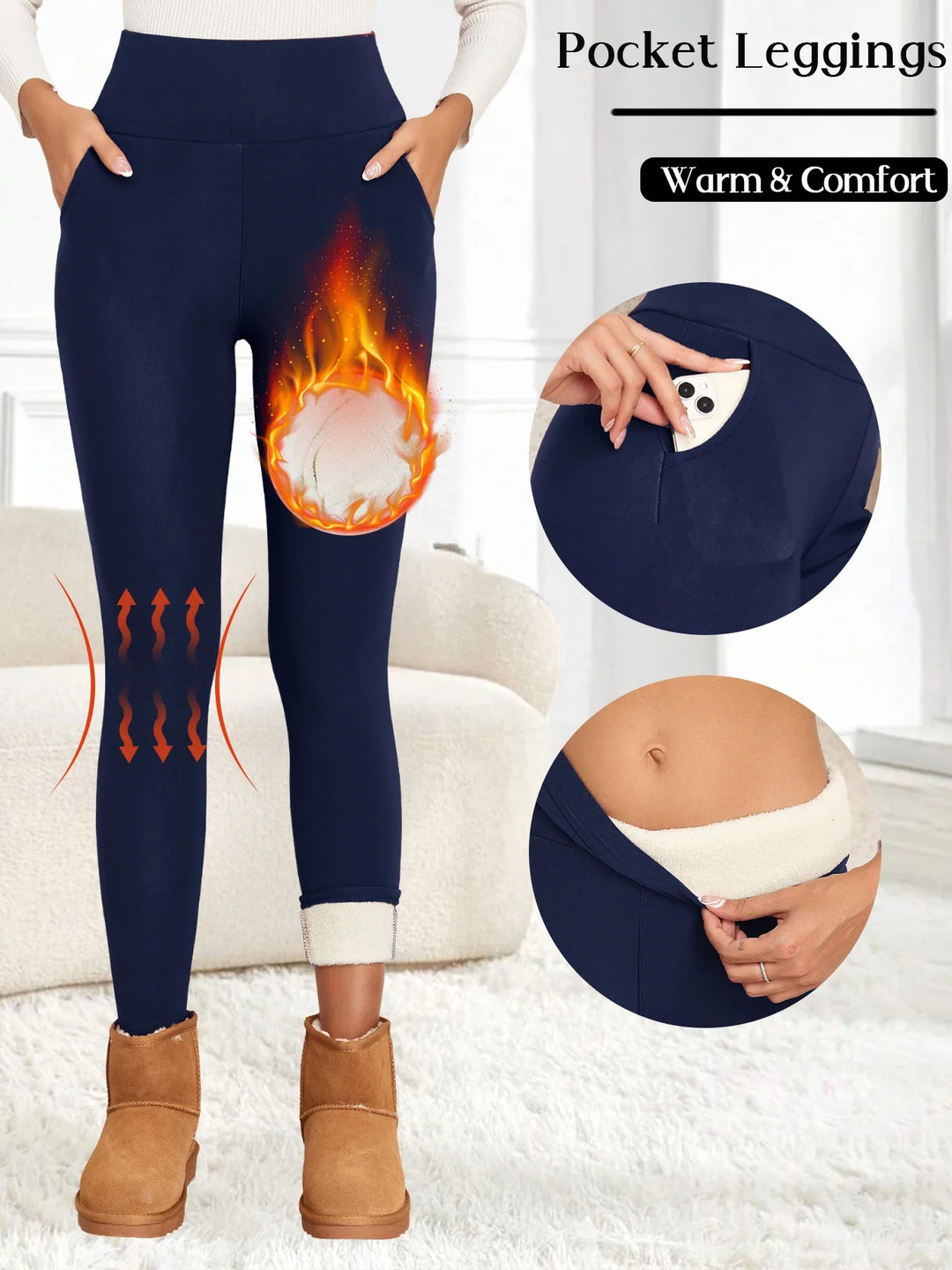 Leggings svasati spessi in pile da donna a vita alta, collant termici