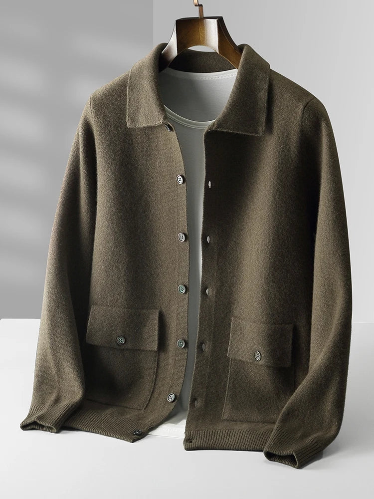 Men's Merino Wool Polo Cardigan | Stylish Button Sweater for Men