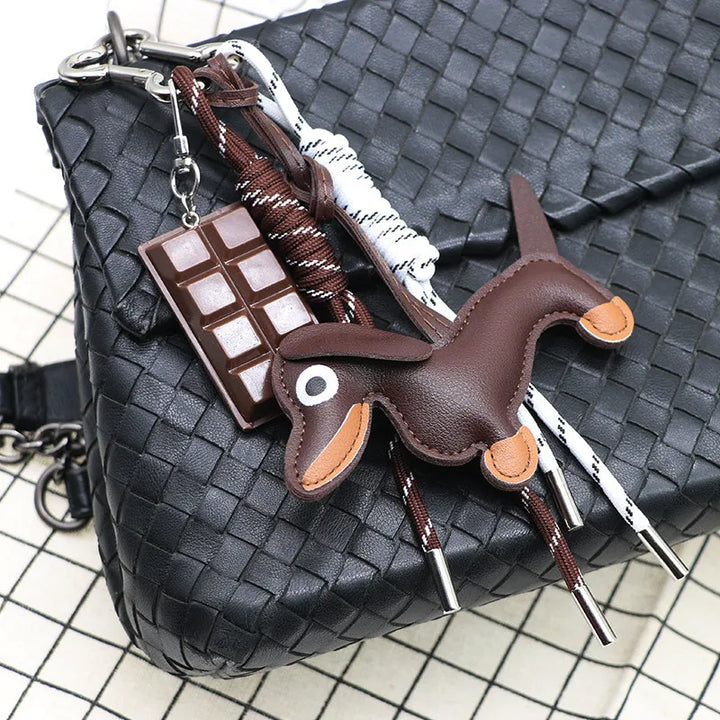 Women's Dachshund Leather Bag Charm Keychain Gift-The Yellow Prime