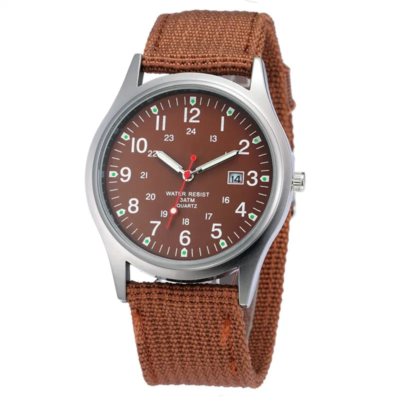Men's Quartz Military Style Watch with Nylon Strap and Date Display-The Yellow Prime