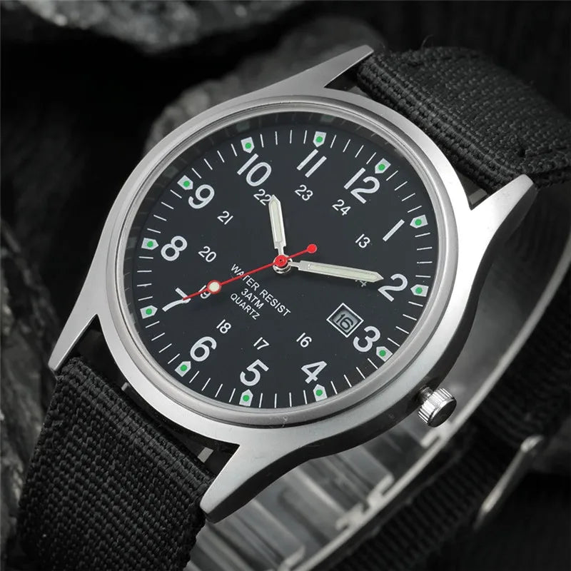 Men's Quartz Military Style Watch with Nylon Strap and Date Display-The Yellow Prime