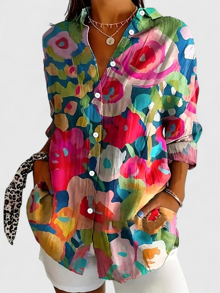 Kylie | Women's Floral Button-Up Shirt - Colorful Design-The Yellow Prime