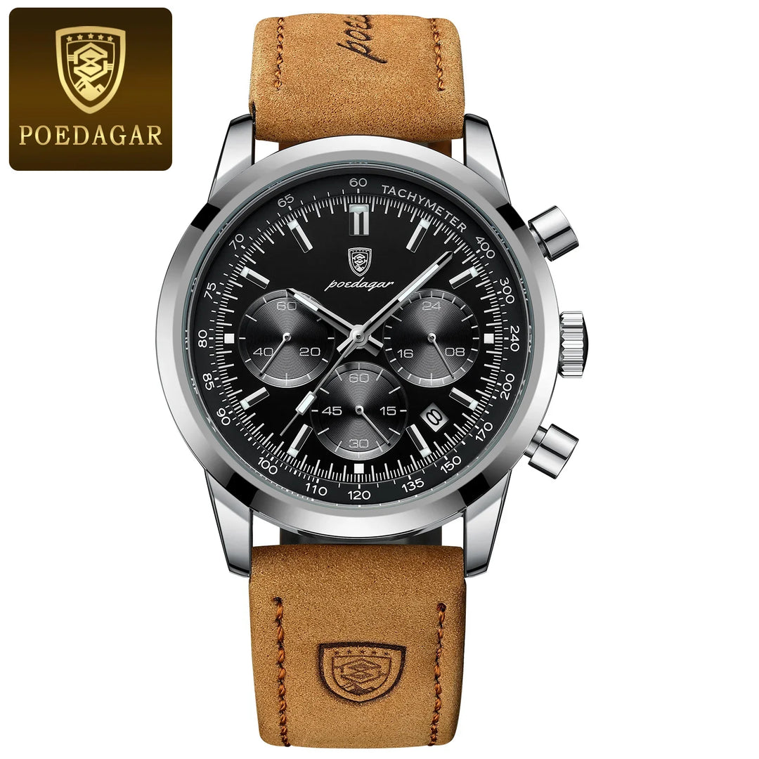 Men's Leather Chronograph Military Style Quartz Watch 2025-The Yellow Prime