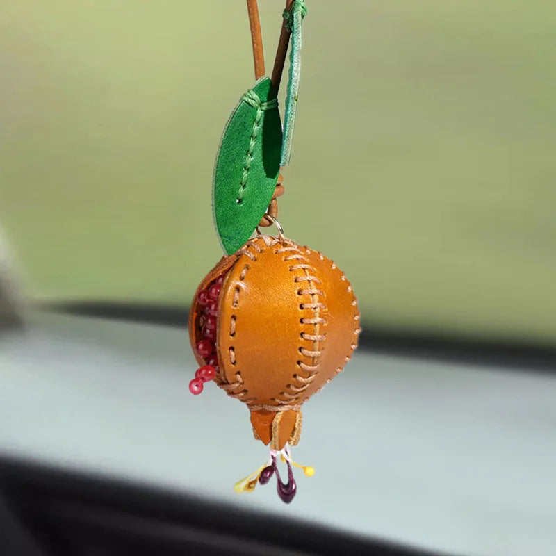 Women's Pomegranate Leather Charm Keychain for Bags and Cars-The Yellow Prime