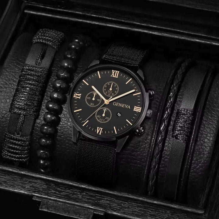 Men's Casual Quartz Watch and Bracelet Set with Nylon Band-The Yellow Prime
