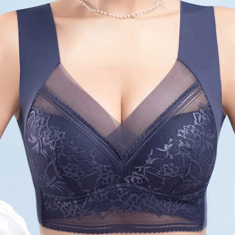Women's Large Push Up Ice Silk Seamless Lace Wireless Bralette-The Yellow Prime