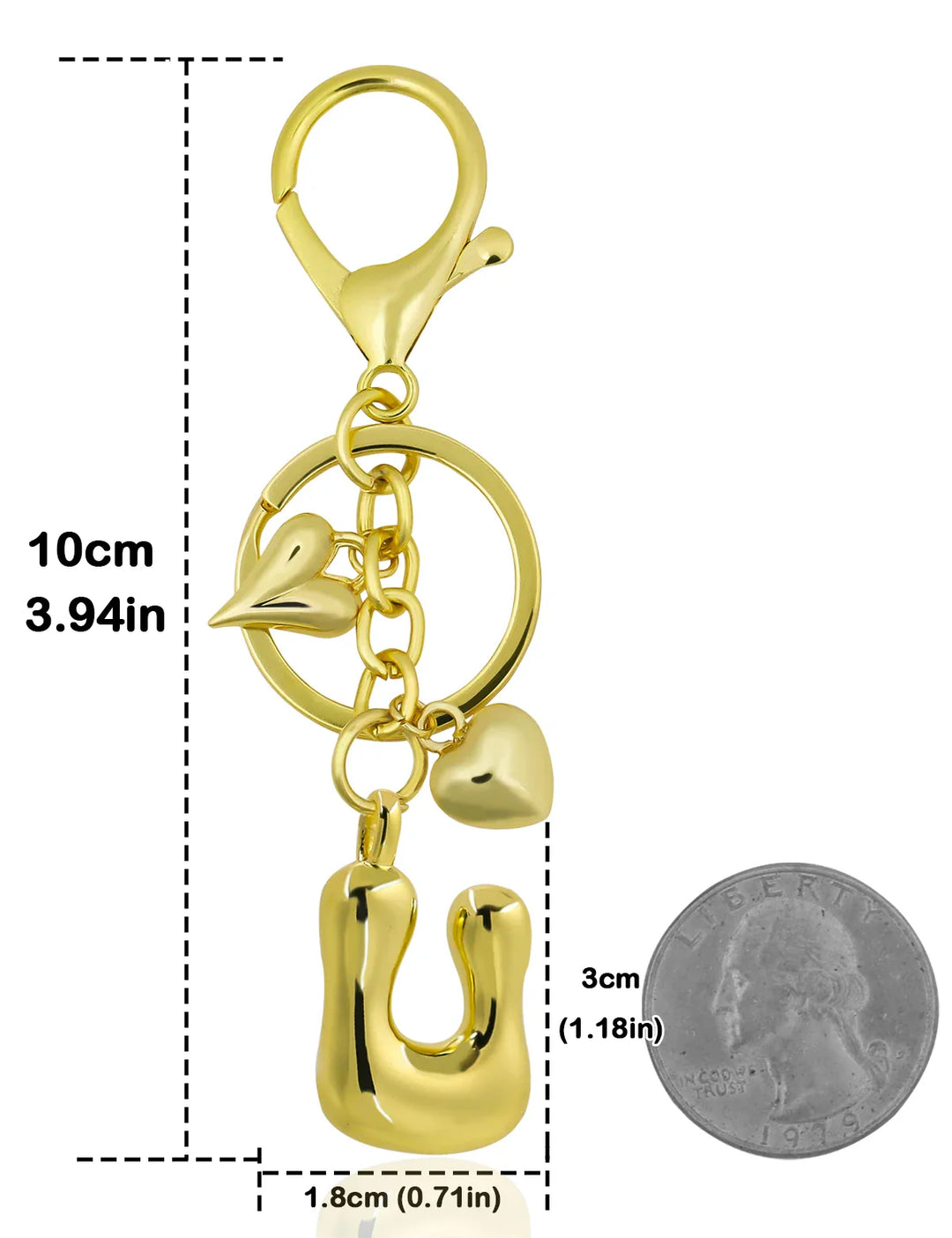 Women's Personalized Gold Bubble Letter Keychain Bag Charm Gift-The Yellow Prime