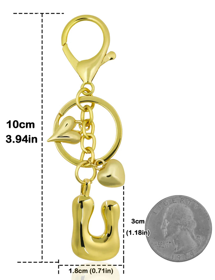 Women's Personalized Gold Bubble Letter Keychain Bag Charm Gift-The Yellow Prime