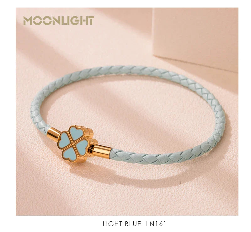 Women's Braided Leather Lucky Bracelet with Four Leaf Clover-The Yellow Prime