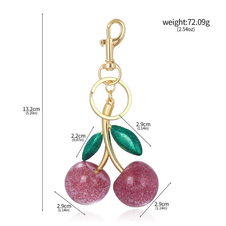 Women's Red Cherry Keychain Bag Charm with Gold Leaf Clasp-The Yellow Prime