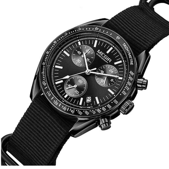 Men's Quartz Chronograph Watch with Blue Nylon Strap, Waterproof-The Yellow Prime