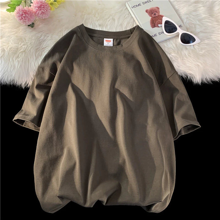 Men's Oversized Summer Short Sleeve Cotton T-Shirt in Solid Colors-The Yellow Prime