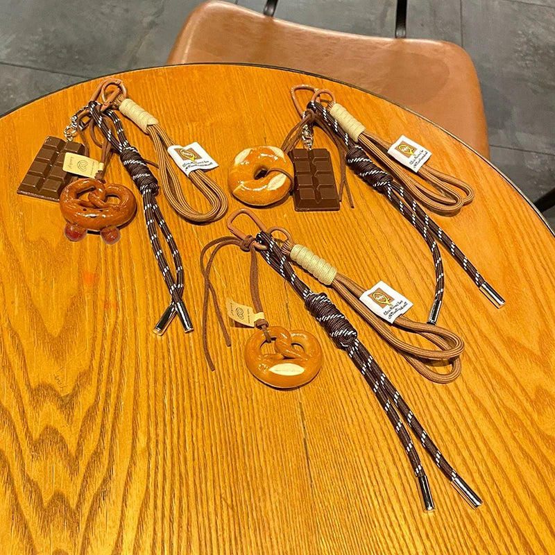 Women's Woven Rope Bowknot Keychain with Adorable Pastry Charms-The Yellow Prime
