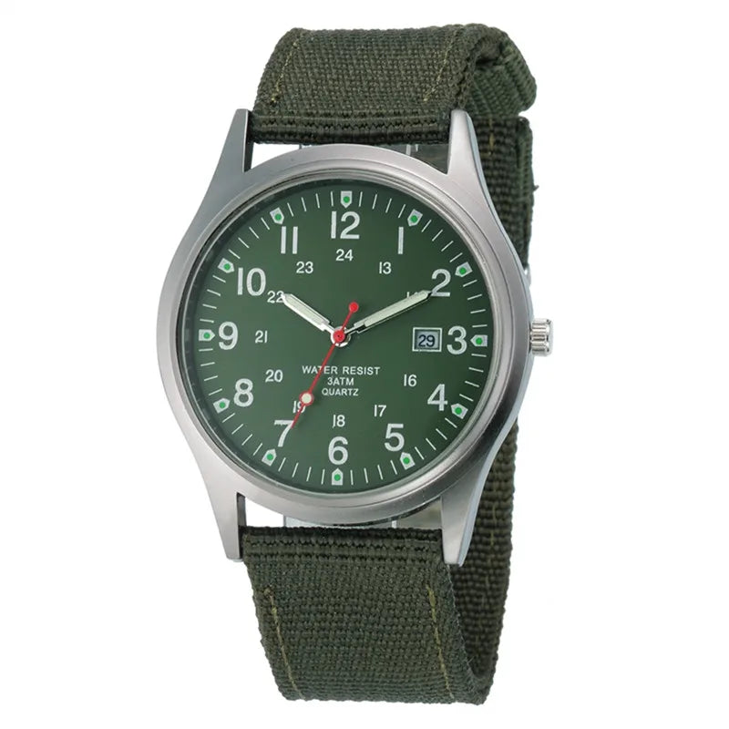 Men's Quartz Military Style Watch with Nylon Strap and Date Display-The Yellow Prime