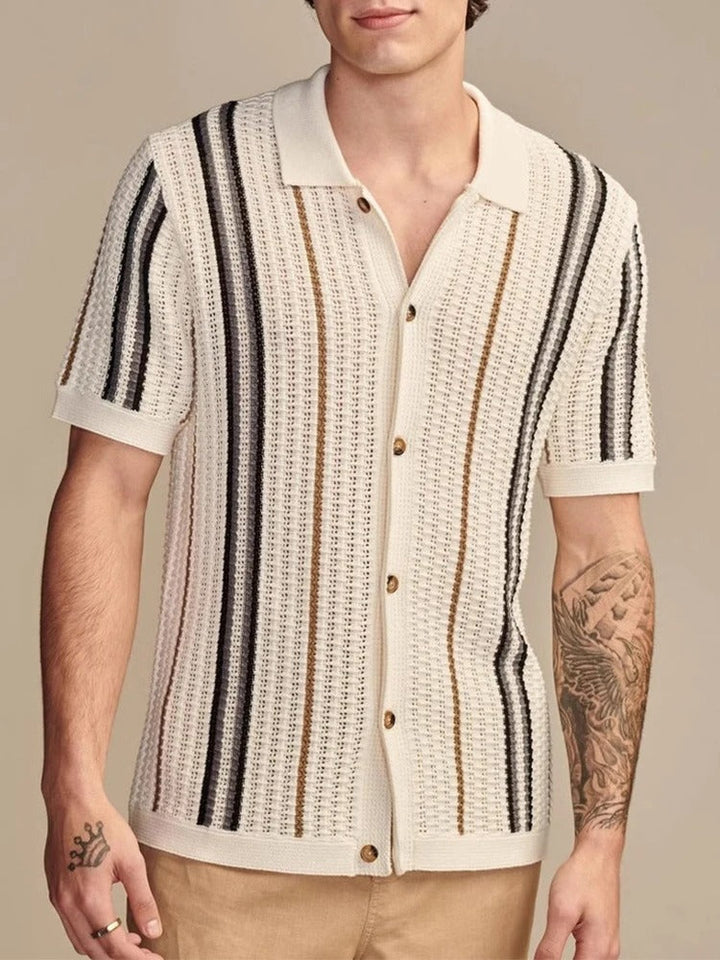 Sam | Men's Striped Soft Knit Polo Shirt-The Yellow Prime