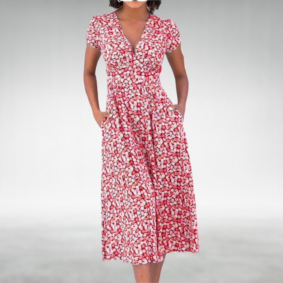 Samantha | Women's Floral Midi Dress - Elegant Summer Style-The Yellow Prime