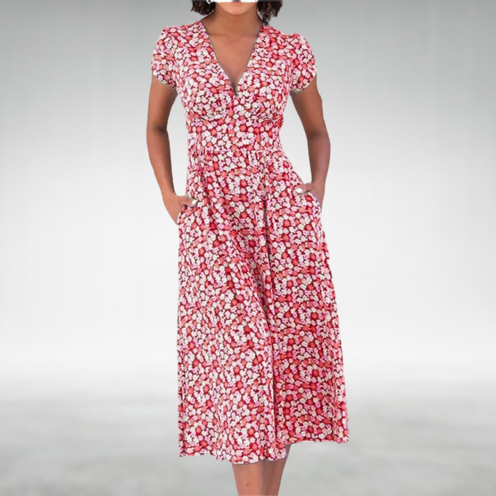 Samantha | Women's Floral Midi Dress - Elegant Summer Style-The Yellow Prime