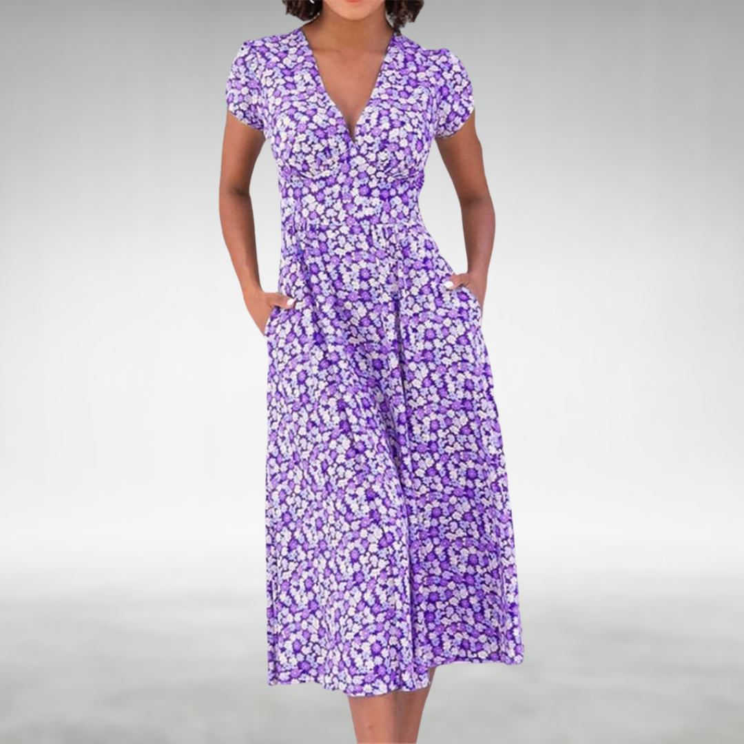 Samantha | Women's Floral Midi Dress - Elegant Summer Style-The Yellow Prime