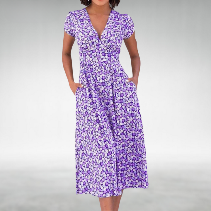 Samantha | Women's Floral Midi Dress - Elegant Summer Style-The Yellow Prime