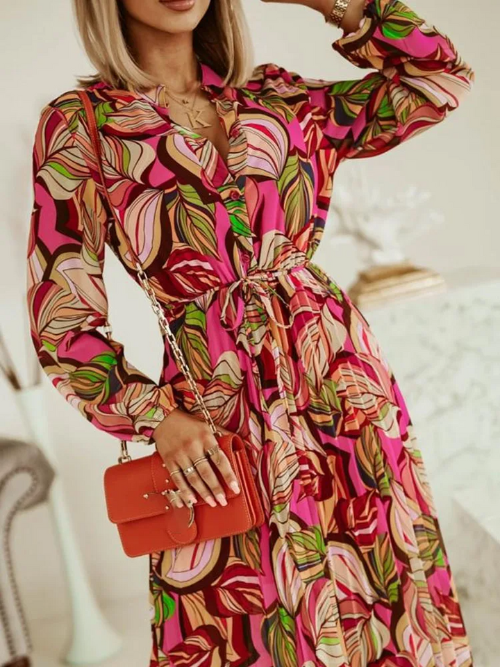 Samantha | Women's Flowy Long Sleeve Boho Maxi Dress-The Yellow Prime