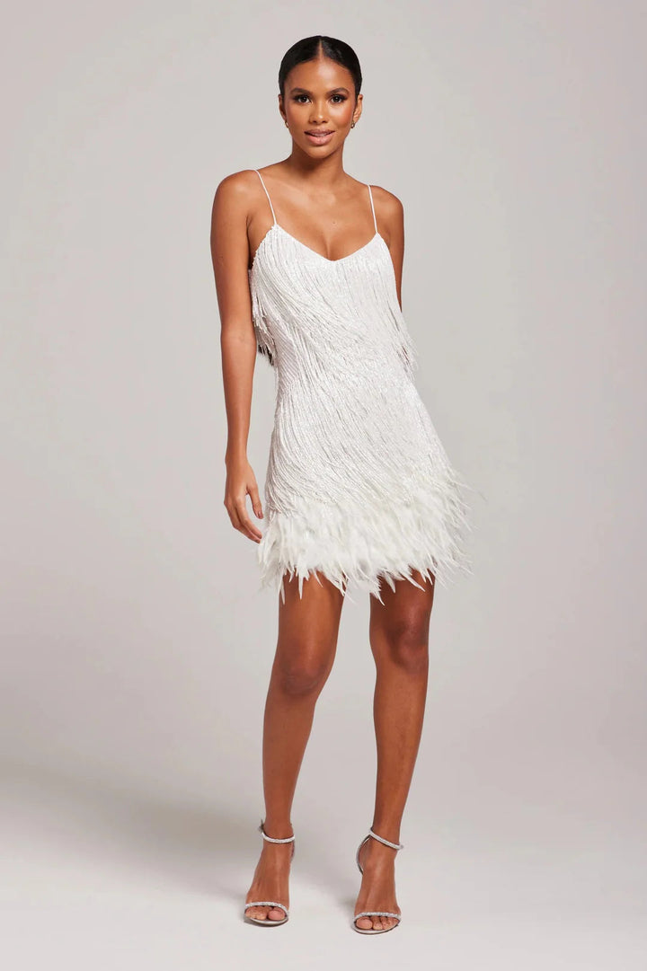 Samantha | Women's Fringe Feather Mini Dress-The Yellow Prime