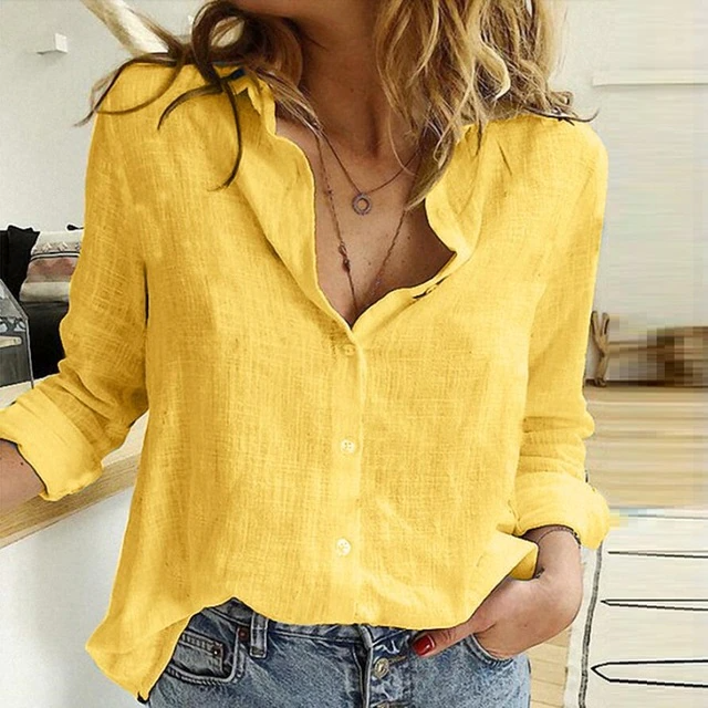 Samantha | Women's Long Sleeve Button-Down Blouse-The Yellow Prime