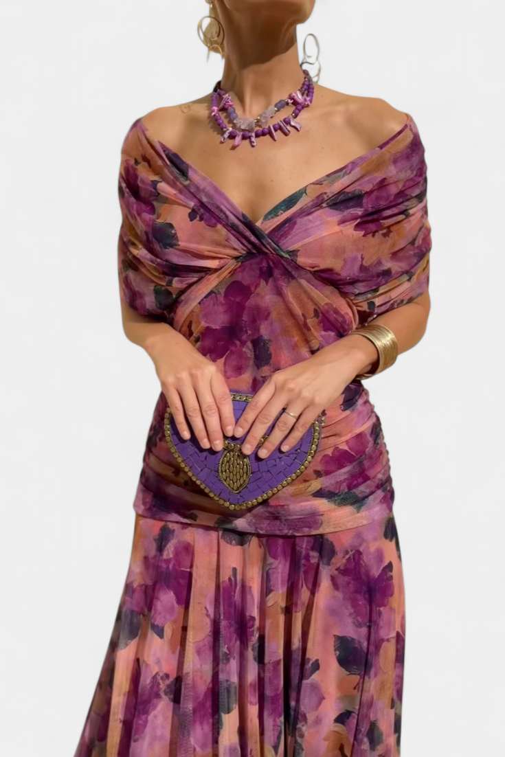 Samantha | Women's Pleated Off-Shoulder Maxi Dress-The Yellow Prime
