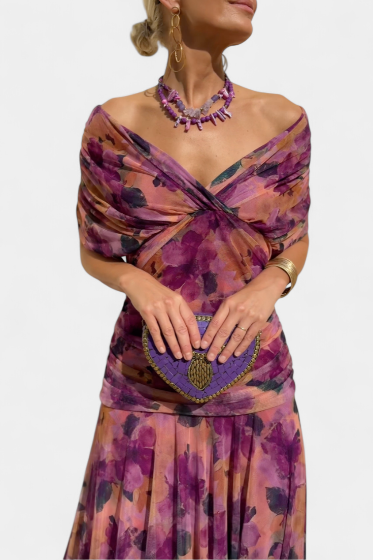 Samantha | Women's Pleated Off-Shoulder Maxi Dress-The Yellow Prime