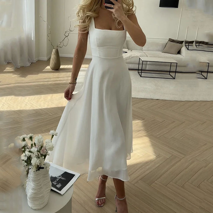 Victoria | Women's Elegant Square Neck Wedding Guest Dress-The Yellow Prime