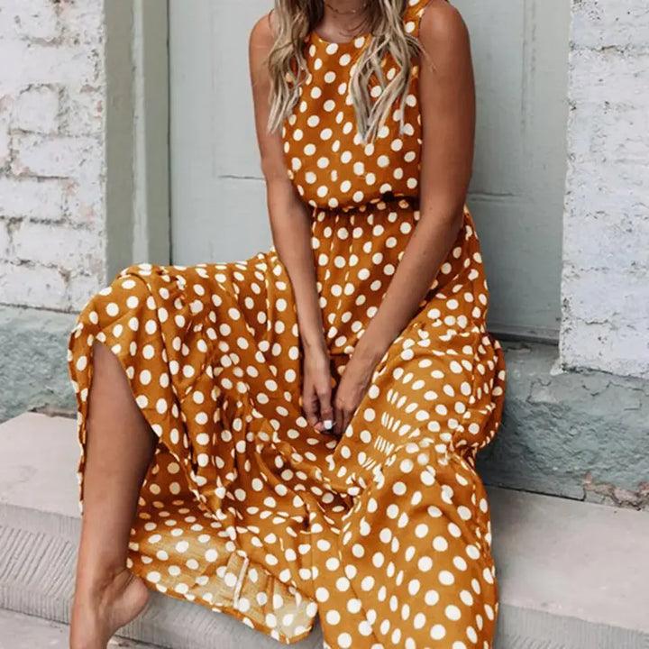 Women's Polka Dot Maxi Dress in Modern Style-The Yellow Prime