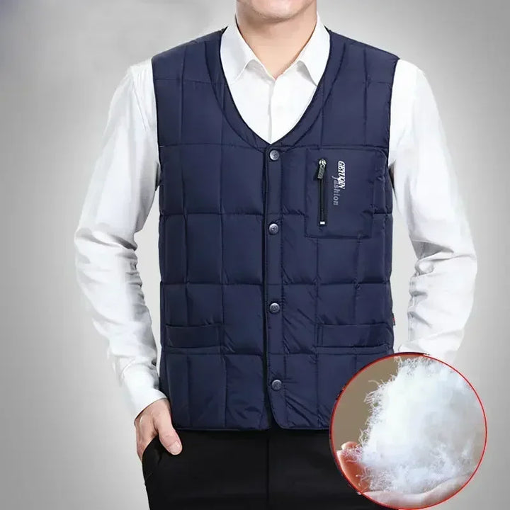 Men's Lightweight Down Vest - V Neck, Polyester, Winter Wear