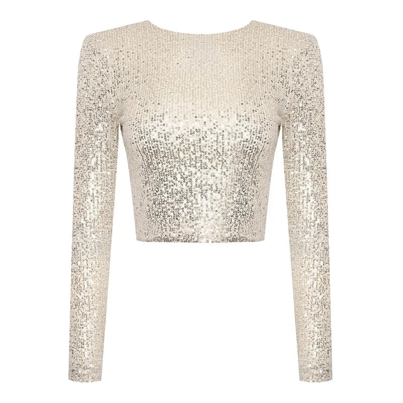 Women's Elegant Sequin Cropped Top-The Yellow Prime