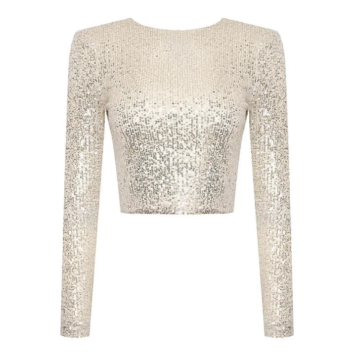 Women's Elegant Sequin Cropped Top-The Yellow Prime