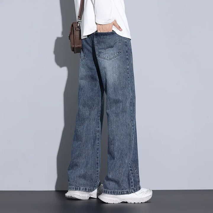 Men's Wide-Leg Denim Jeans with Drawstring Waist