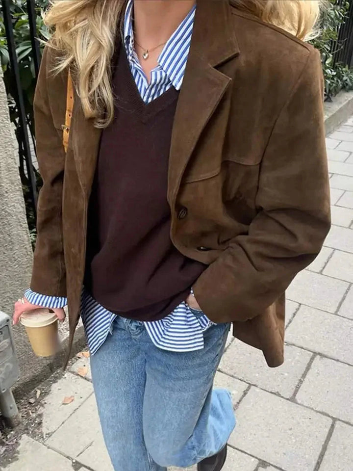 Women's Classic Brown Suede Jacket with Soft Finish