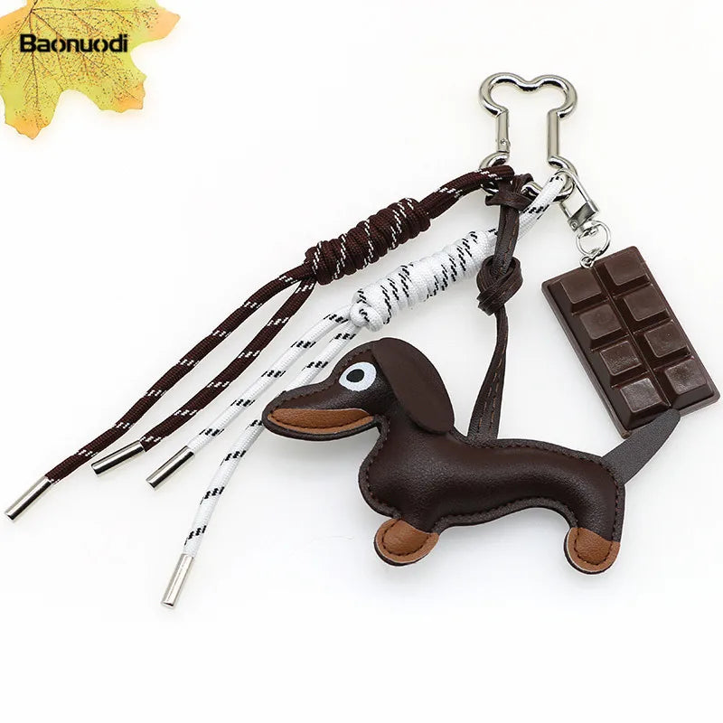 Women's Dachshund Leather Bag Charm Keychain Gift-The Yellow Prime