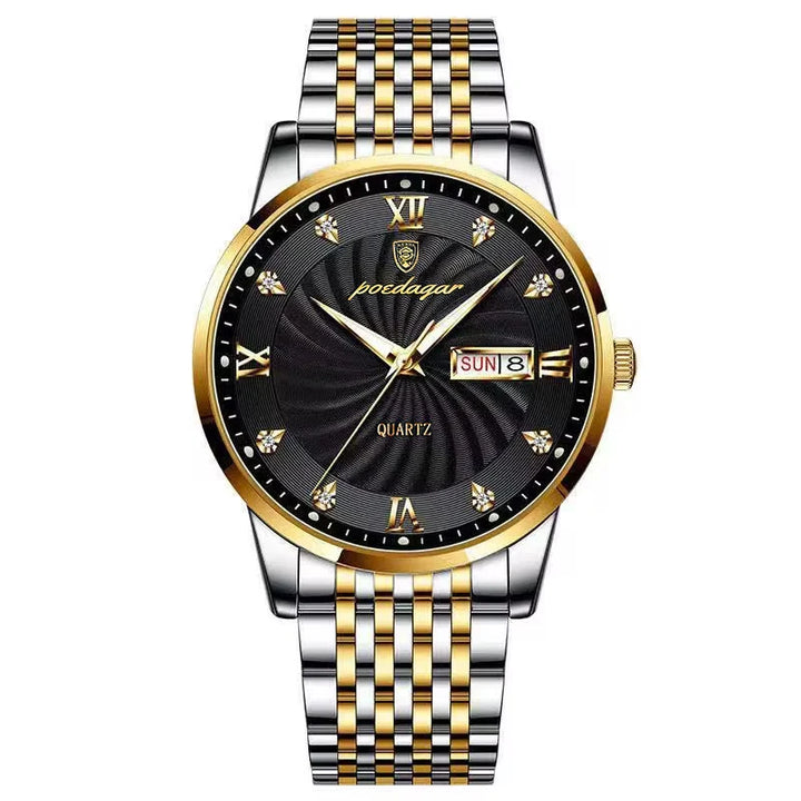 Men's Stainless Steel Luminous Quartz Wristwatch with Date and Week-The Yellow Prime