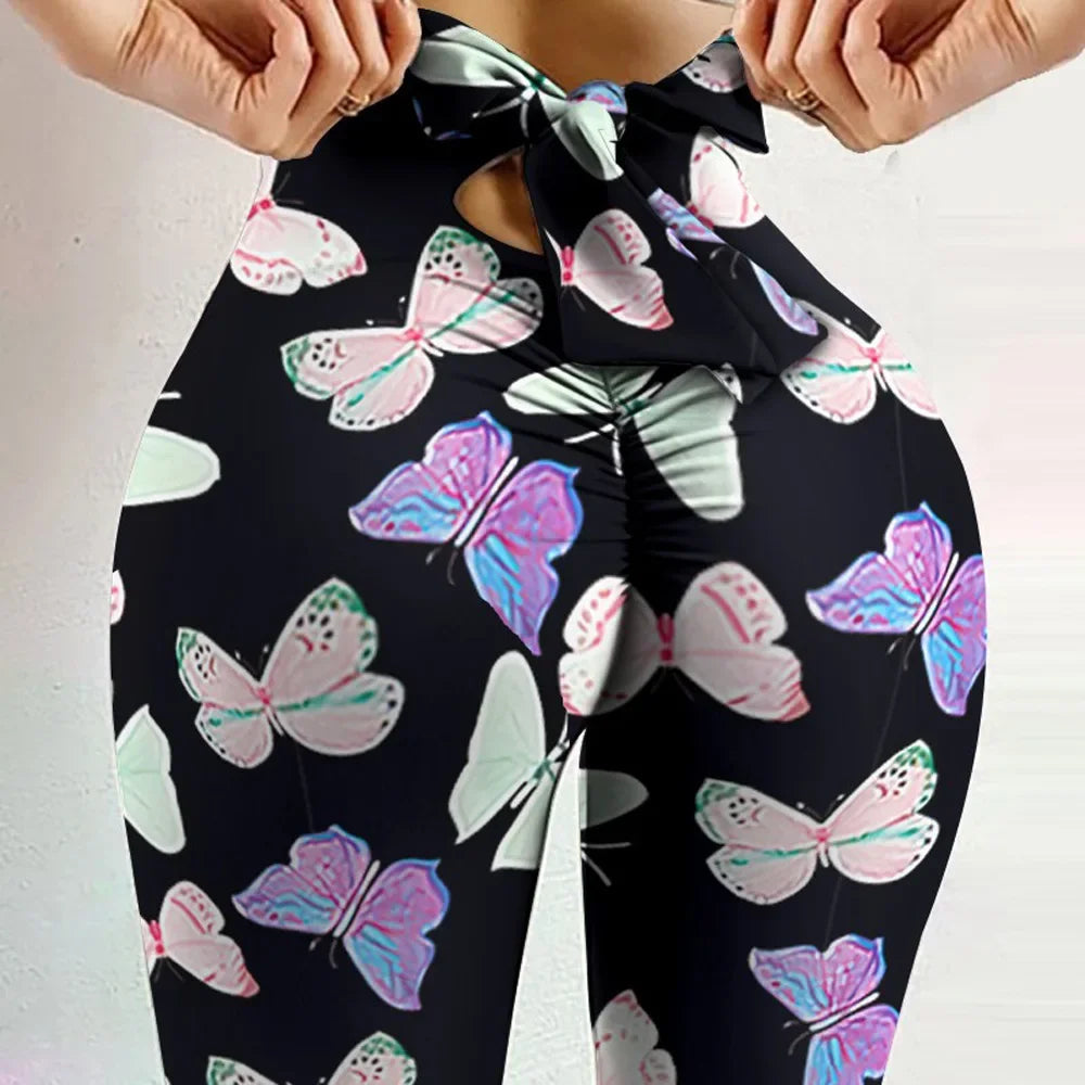 Women's High Waist Butterfly Print Yoga Leggings for Fitness