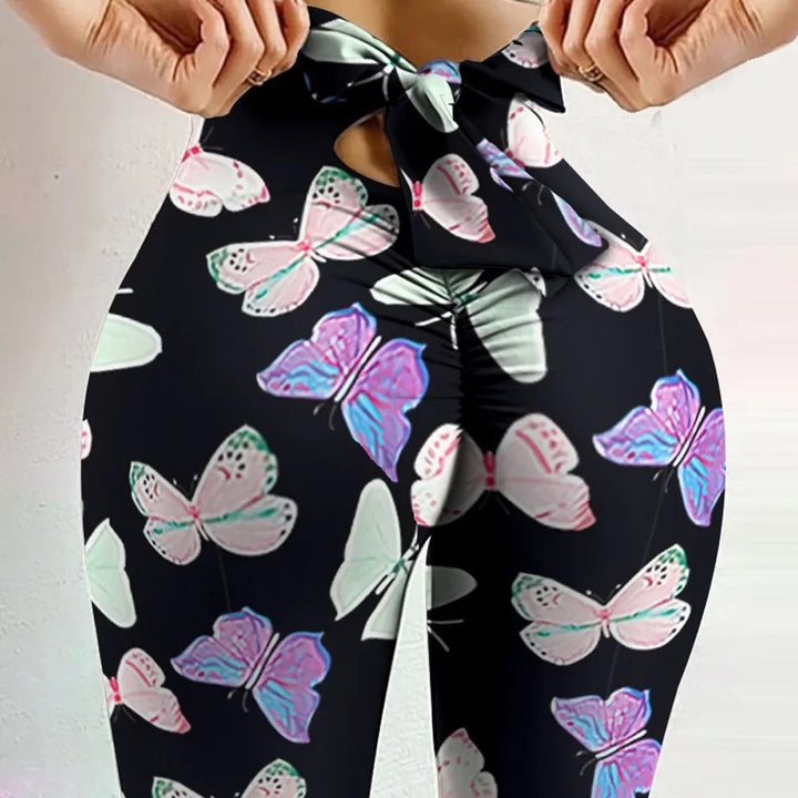 Leggings de yoga taille haute pour femmes, à imprimé papillons, pour le fitness