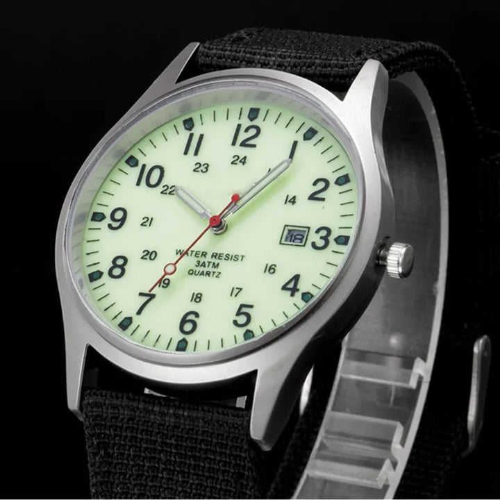 Men's Quartz Military Style Watch with Nylon Strap and Date Display-The Yellow Prime